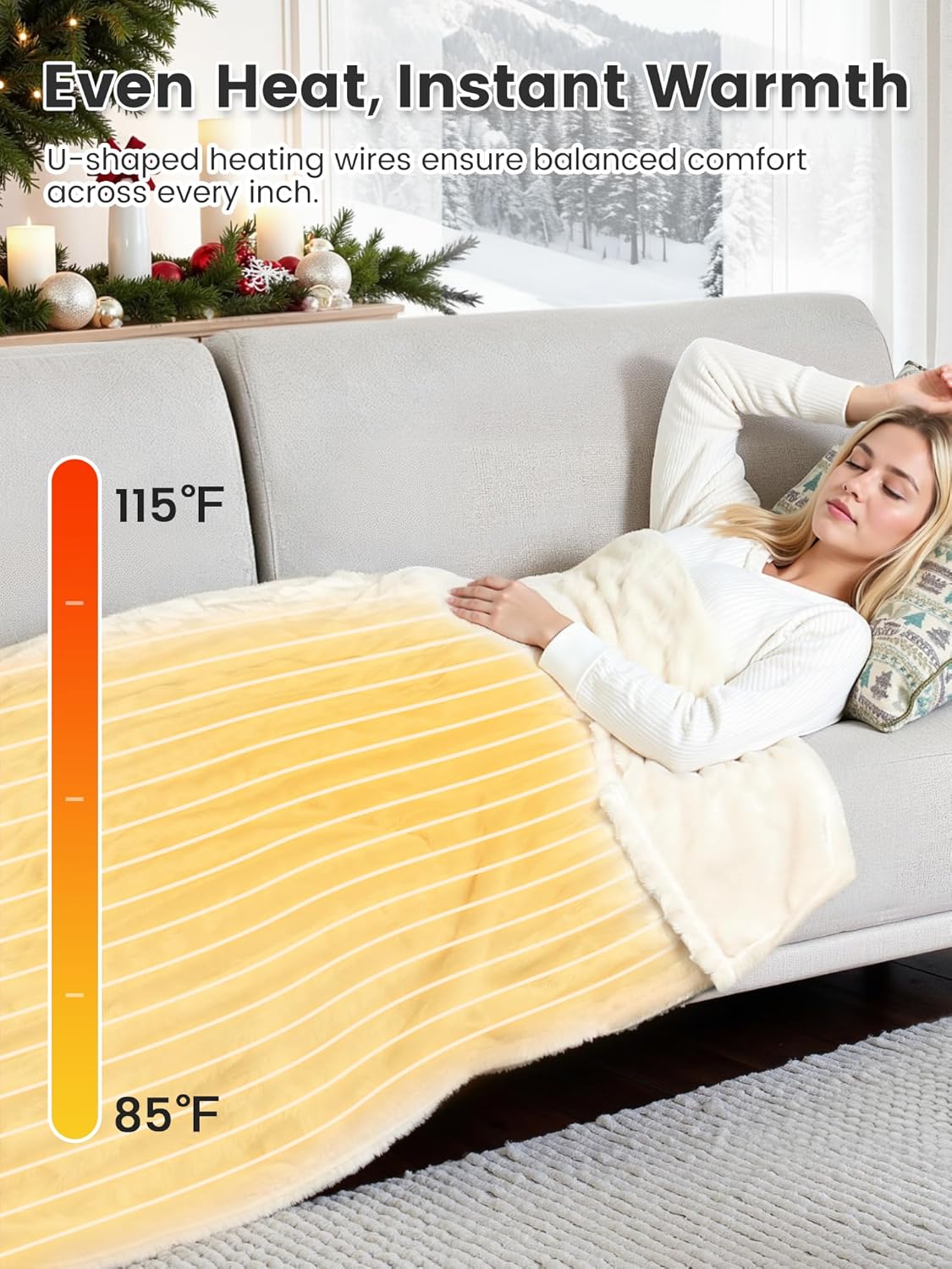 WOOMER Heated Blanket Throw 50" x 60", Electric Blanket Throw with 4 Heating Levels & 4H Auto Off, ETL Certified, White Double-Sided Velvet, Over-Heat Protect, Machine Washable
