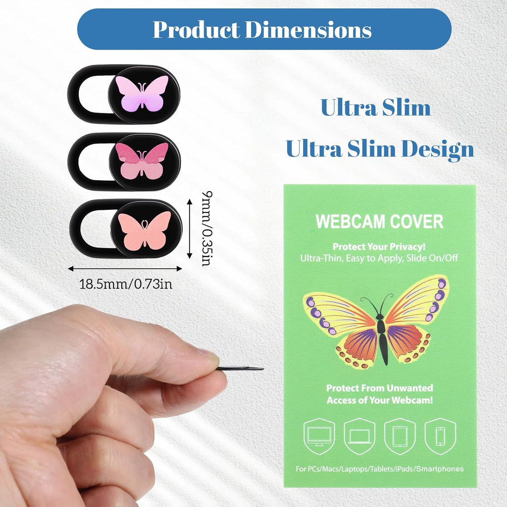 3 Pack Webcam Cover Slide Butterfly Ultra Thin Laptop Camera Cover, Slide Cute Accessories for Laptop PC Camera Covers Sliding Protect Privacy Protector Cap Smartphone Computer Tablet