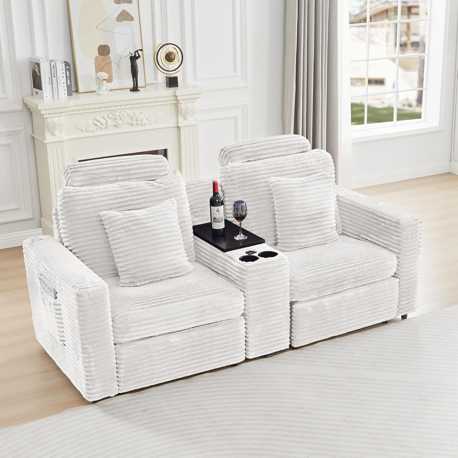 LEVNARY Modular Armless Chair Set of 2, Faux Rabbit Fur Upholstered Single Seat for Sectional Sofa Expansion (White)