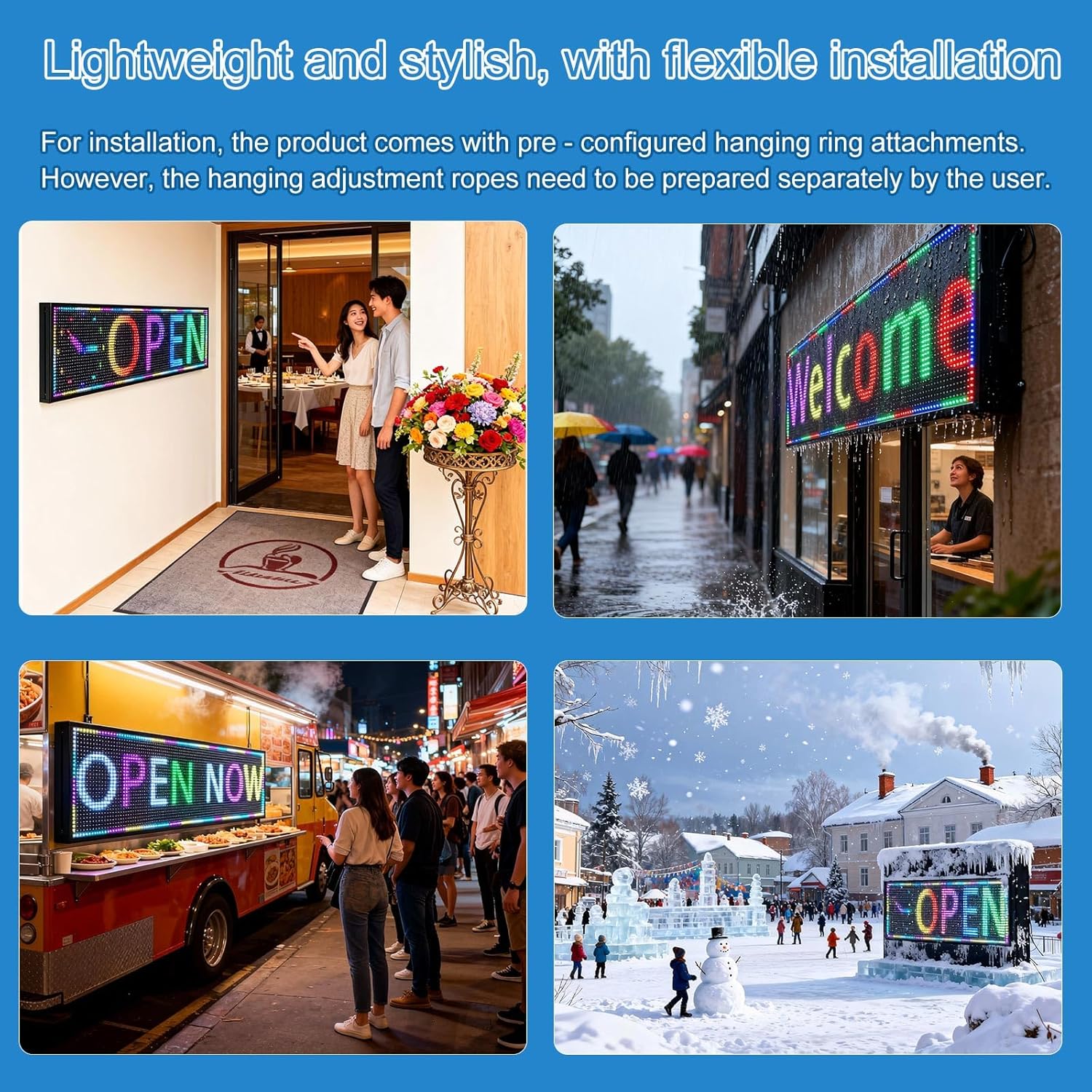 P10(52" * 14") Scrolling Programmable Led Sign Custom Outdoor Digital For Business Display Screen Matrix Panel Electronic Message Board Neon Full Color Advertising Light Wifi Control