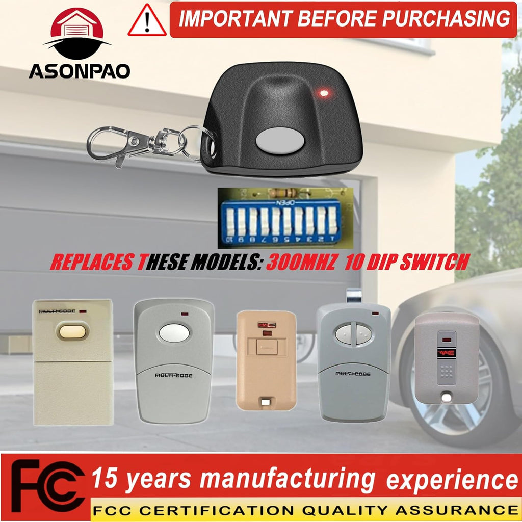 ASONPAO 2X Multi-Code 3089 MultiCode 308911 Linear MCS308911 Gate Opener Garage Door Opener Remote (3-Year-Warranty)