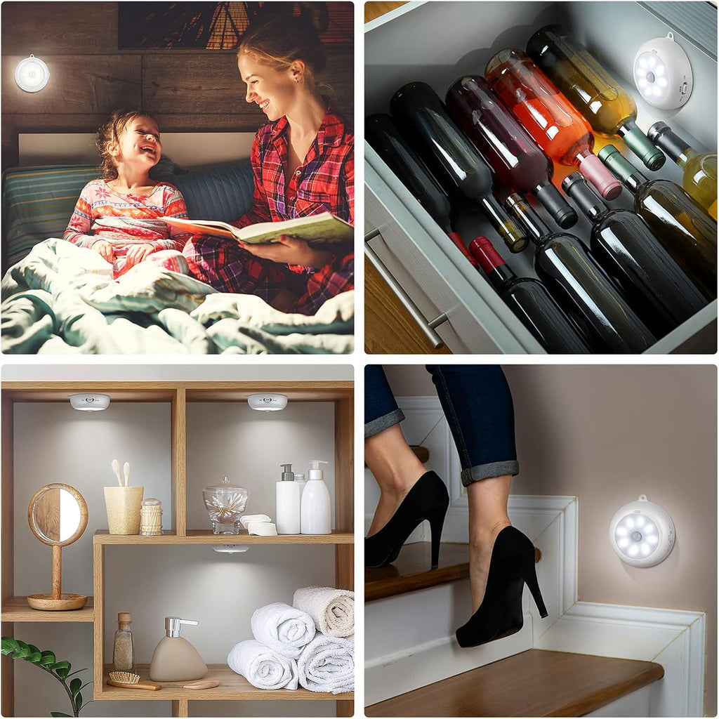 Motion Sensor Light Indoor, LED Night Light Closet Lights, Under Cabinet Lights, AA Battery Operated Stick on Wireless Puck Lights for Wall, Step, Stair, Dimmable (3 Pack)