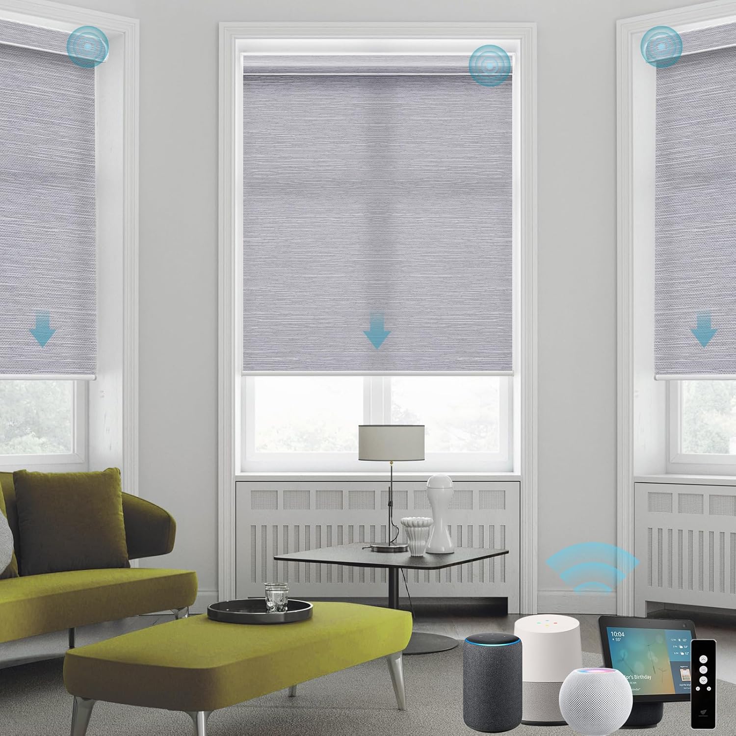 SmartWings Motorized Smart Blinds for Windows in Light Filtering, Electric Remote Roller Shades Compatible with Alexa/Google Home/Homekit, Custom Up to 110”W x 148”H, Essential Translucent Grey