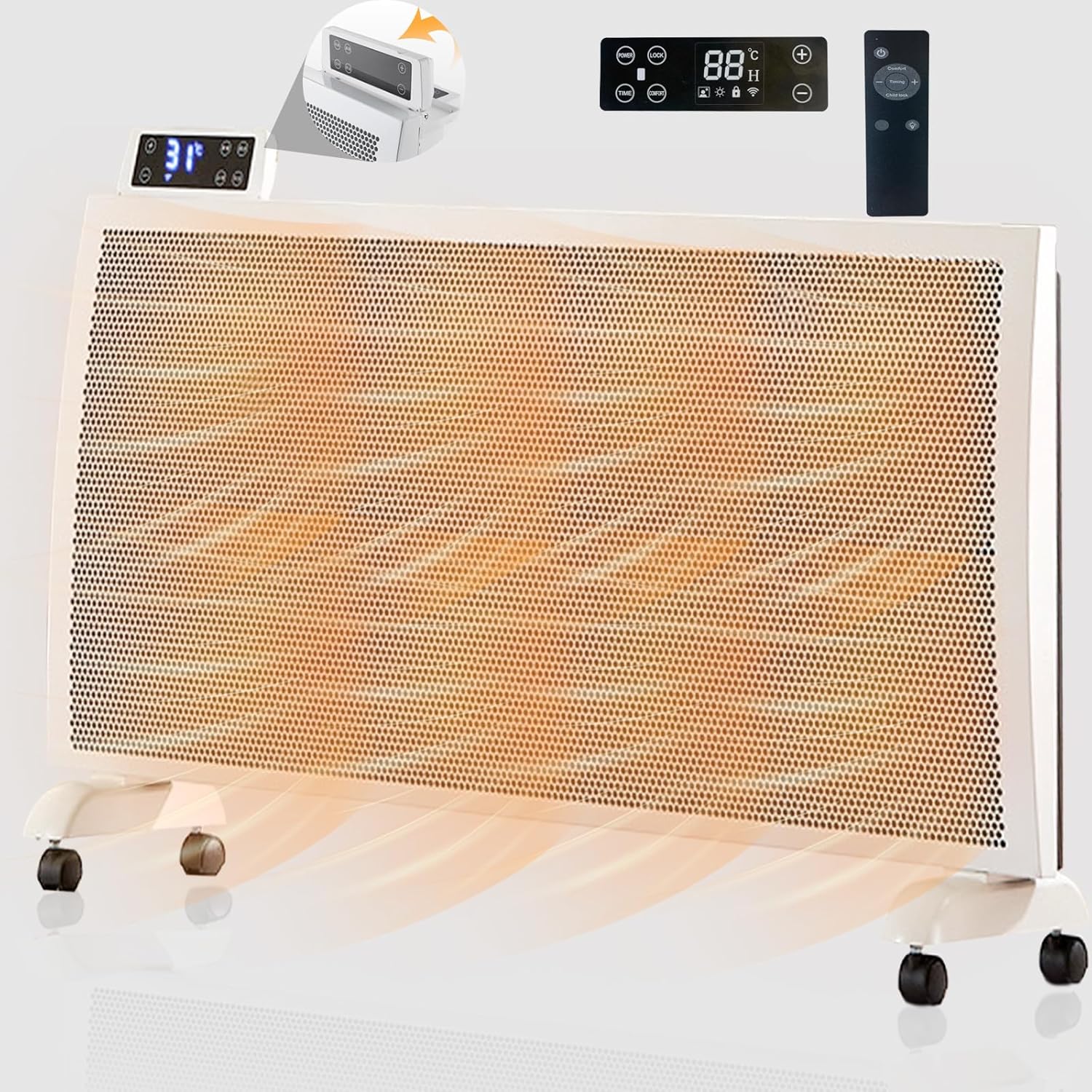 Infrared Space Heater: 1500W Portable Stand or Wall Mount Smart Electric Heater for Indoor Use Remote Control Bedroom & Office
