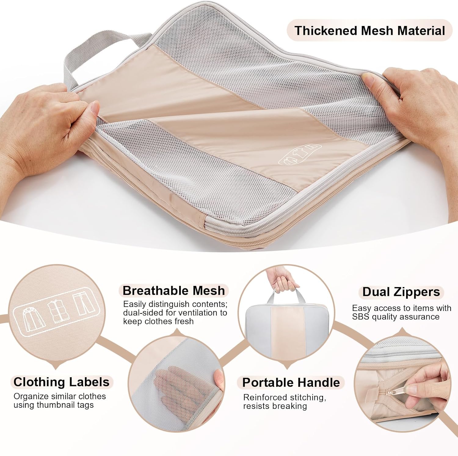 8 Set Compression Packing Cubes for Travel Essentials,Compressible Expandable Packing Cubes for Suitcase,OlarHike Luggage Organizer Bags for Travel,Handy Helper for Organizing Clothes(Beige1)