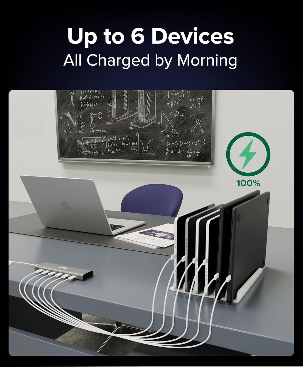 Plugable 6 Port USB C Charging Station, Up to 100W Charger for Multiple Devices with Priority Charging, Desktop Power Hub for USBC Devices Including Laptops Phones Tablets Earbuds and More (PS-6CC)