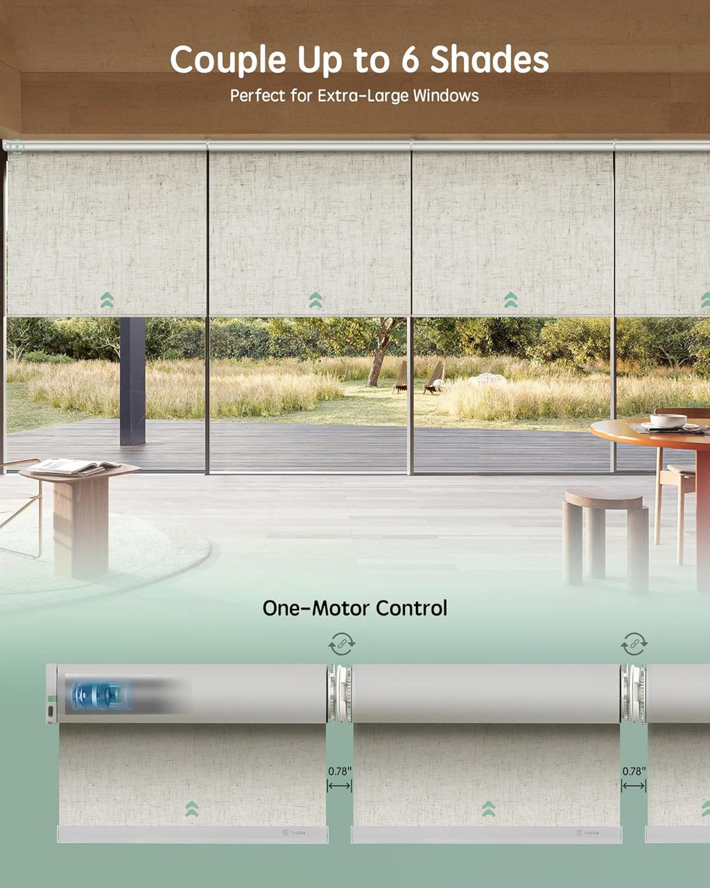 Yoolax Smart Coupled Roller Shades Compatible with Alexa Google, Motorized Blinds with Remote Blackout Coupled Roller Shades for X-Large Windows, Custom Size (XL Coupled-Linen Beige)