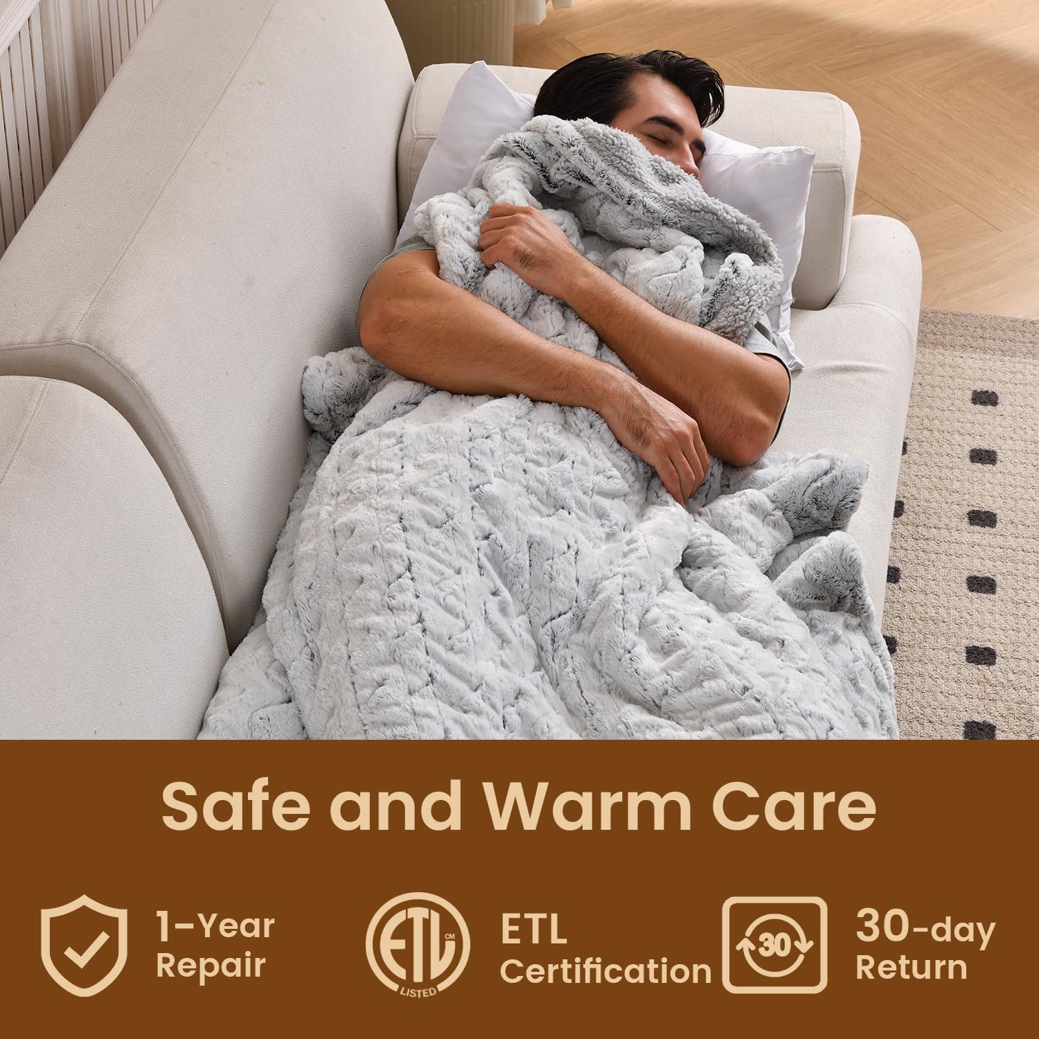 Bearhug Heated Blanket 6 Heat Settings Electric Blanket, 4-Hour Auto Shut-Off, Luxurious Faux Fur & Sherpa Dual-Sided Heated Throw, Machine Washable, 50 x 60 Inches, Gift-Ready Elegant Packaging