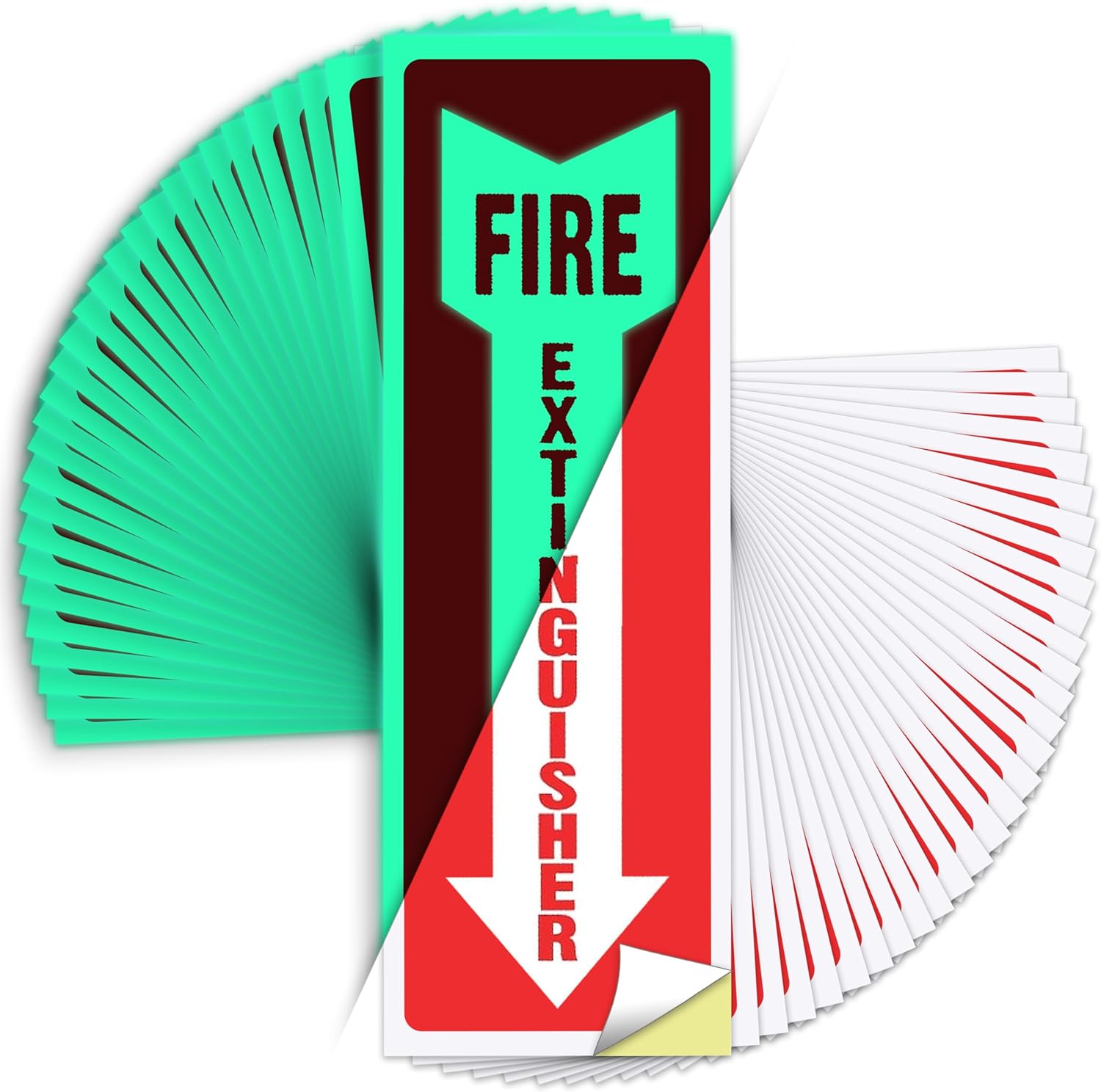 Fire Extinguisher Sign Sticker - 36 Pack - 4" X 12" - 5 Mil Vinyl - Bright Red White Colors - Durable Self Adhesive, Weatherproof, Photoluminescent and UV Protected - Ideal for Inside Office or Boat