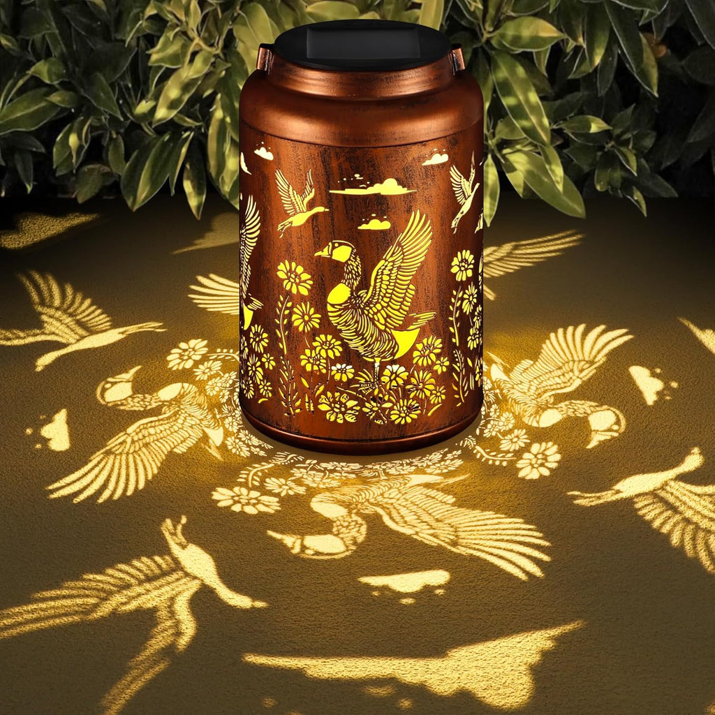 Solar Lanterns Outdoor Waterproof Garden Decor Birthday Gifts for Women Mom Grandma Hanging Lights Metal Decoration Outside for Yard, Patio,Backyard,Porch(Wild Goose)