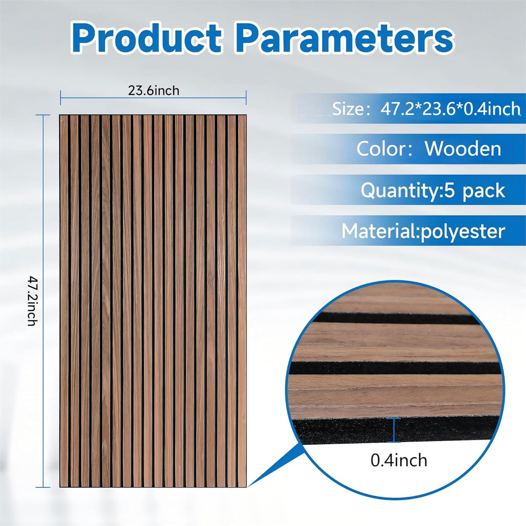 5 Pack Large Acoustic Wall Panels 47.2 x 23.6 x 0.4 Inch Sound Proof Sound Absorbing Polyester Fiber Panels Self-Adhesive Decorative Acoustic Panels for Home Studio, Office, Recording