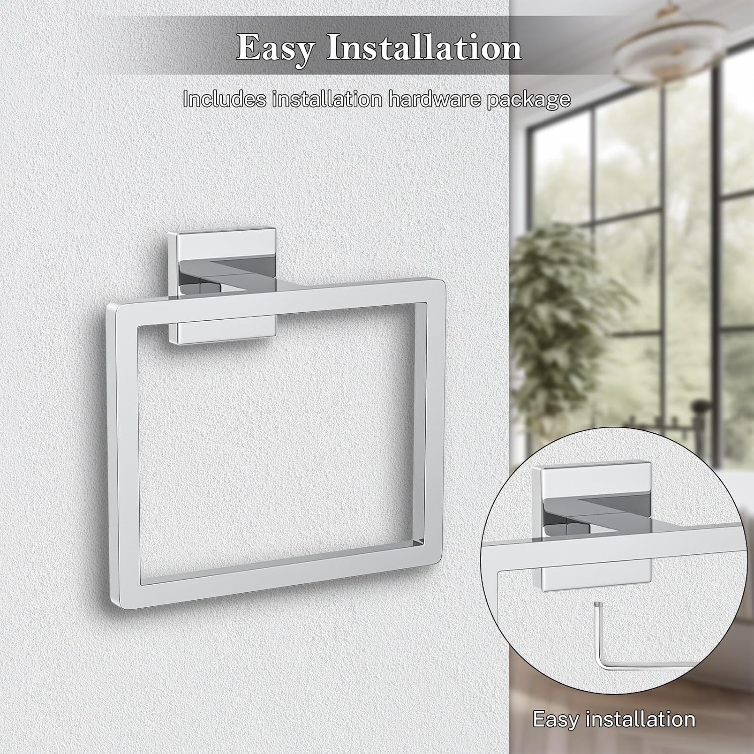 Polished Chrome Towel Ring Square Hand Towel Holder Towel Hanger Bathroom Hardware Accessories Stainless Steel Wall-Mounted Towel Rack