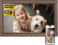 64GB 15.6" Frameo Digital Picture Frame WiFi, Large Electronic Photo Frames Wood 1920 x 1080 IPS FHD Touch Screen, Send Photos from Your Phone from Anywhere, Best Gifts for Family and Friends