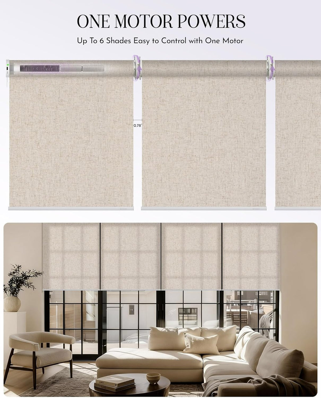 Graywind Smart Coupled Roller Shades Compatible with Alexa Google Custom Size Extra Large Motorized Blinds for Windows(Linen Beige)
