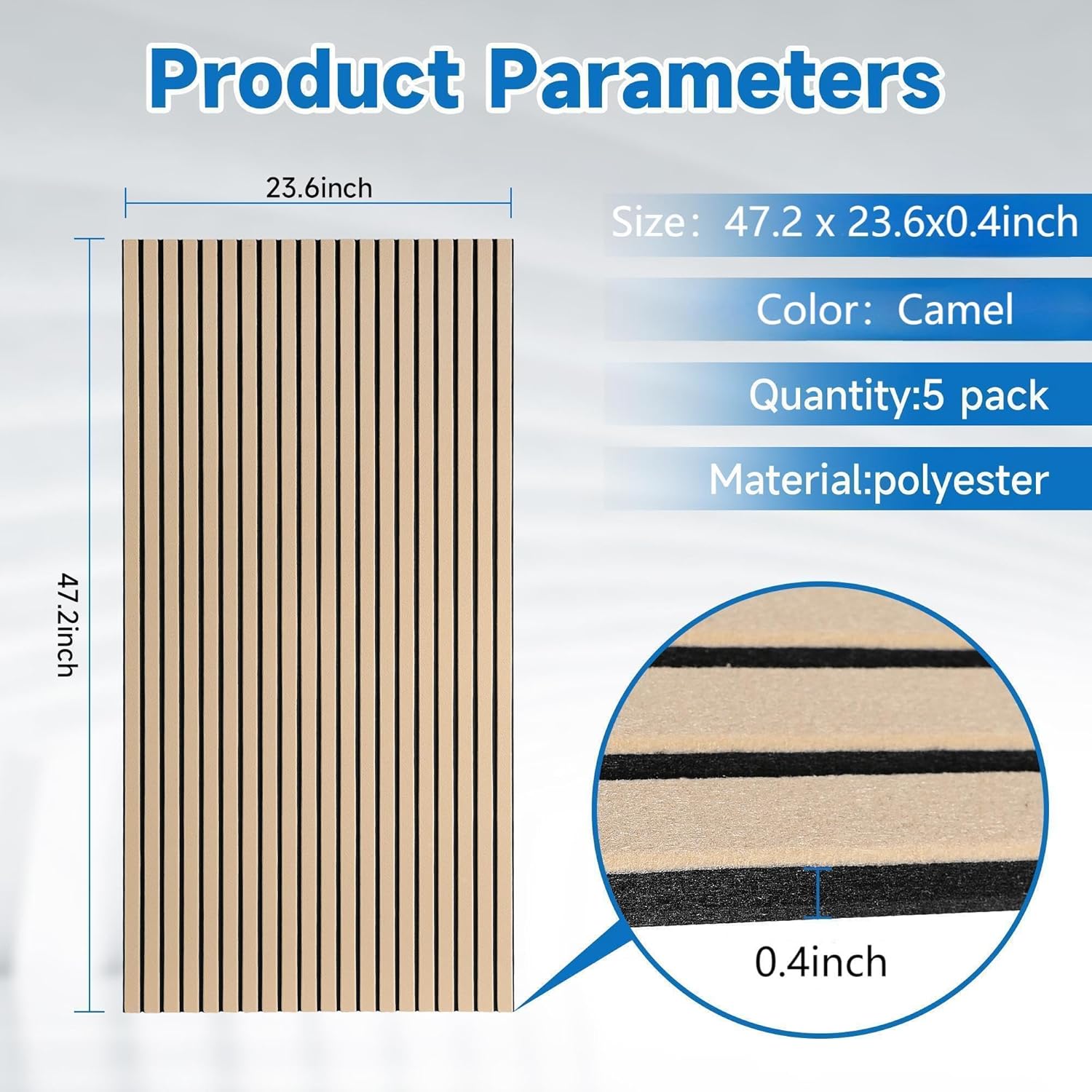 5 Pack Large Acoustic Wall Panels 47.2 x 23.6 x 0.4 Inch Sound Proof Sound Absorbing Polyester Fiber Panels Self-Adhesive Decorative Acoustic Panels for Home Studio, Office, Recording