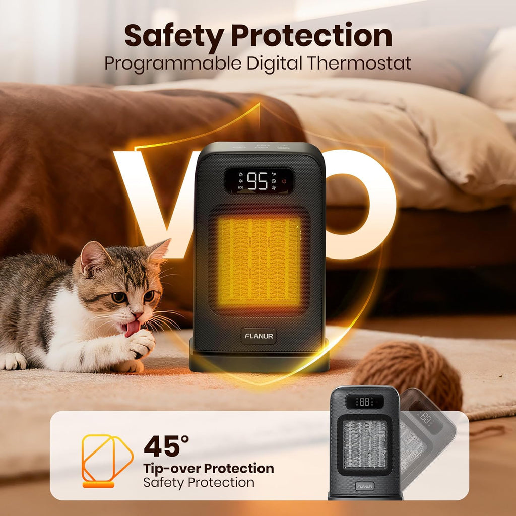 Space Heaters for Indoor Use, 1500W Small Desk Heater with Remote, Thermostat, 4 Modes, 12H Timer, LED Display, Safety Protection, 70° Oscillating Heater for Office Bedroom Home (Black, 1Pack)