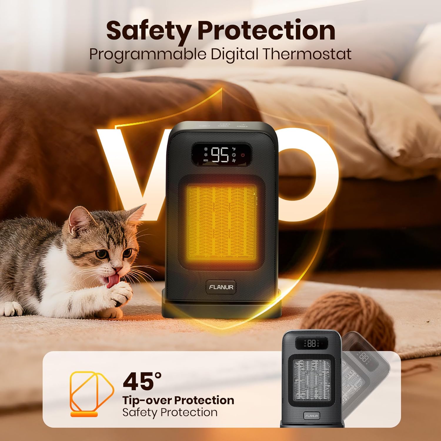 Space Heaters for Indoor Use, 1500W Small Desk Heater with Remote, Thermostat, 4 Modes, 12H Timer, LED Display, Safety Protection, 70° Oscillating Heater for Office Bedroom Home (Black, 1Pack)