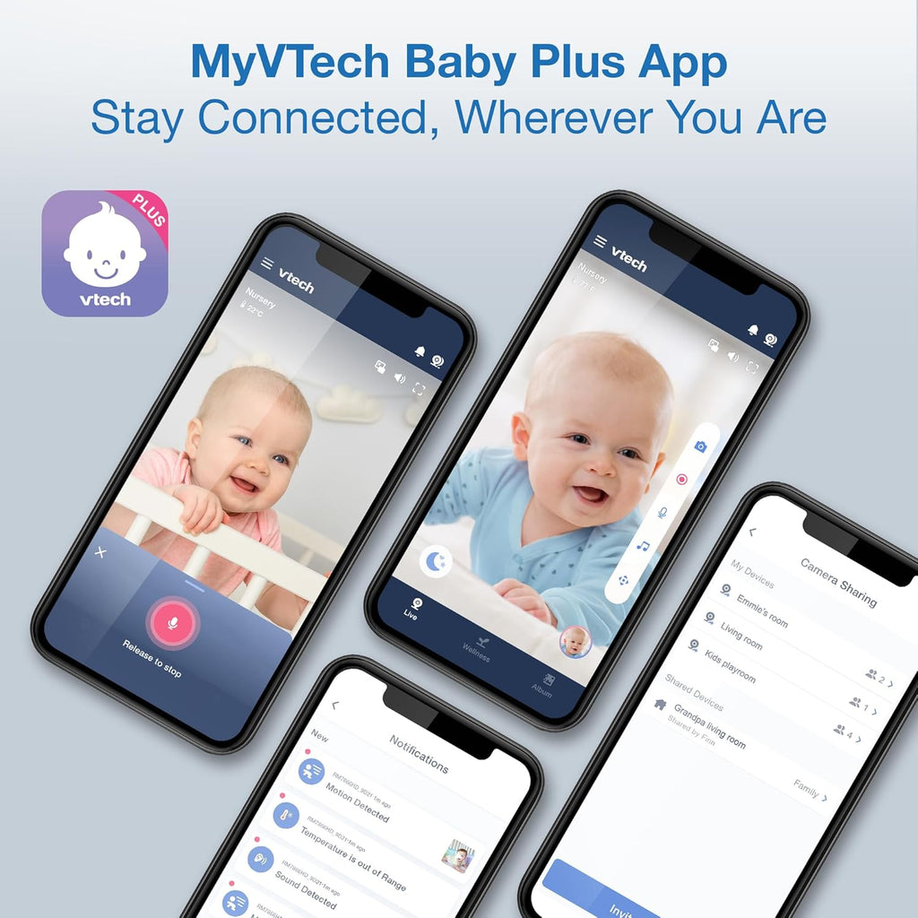 VTech Smart WiFi 7” HD Display Video Baby Monitor, 1080p HD Camera via App, Pan-Tilt-Zoom, Night Light, 2-Way Talk, 2K CMOS Video Sensor, Wide-Angle Viewing, Rechargeable Battery, Free App: RM7866HD