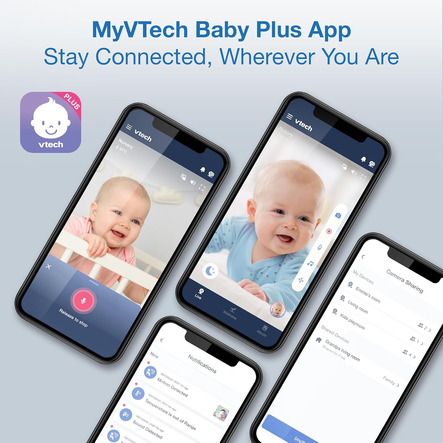 VTech Smart WiFi 7” HD Display Video Baby Monitor, 1080p HD Camera via App, Pan-Tilt-Zoom, Night Light, 2-Way Talk, 2K CMOS Video Sensor, Wide-Angle Viewing, Rechargeable Battery, Free App: RM7866HD