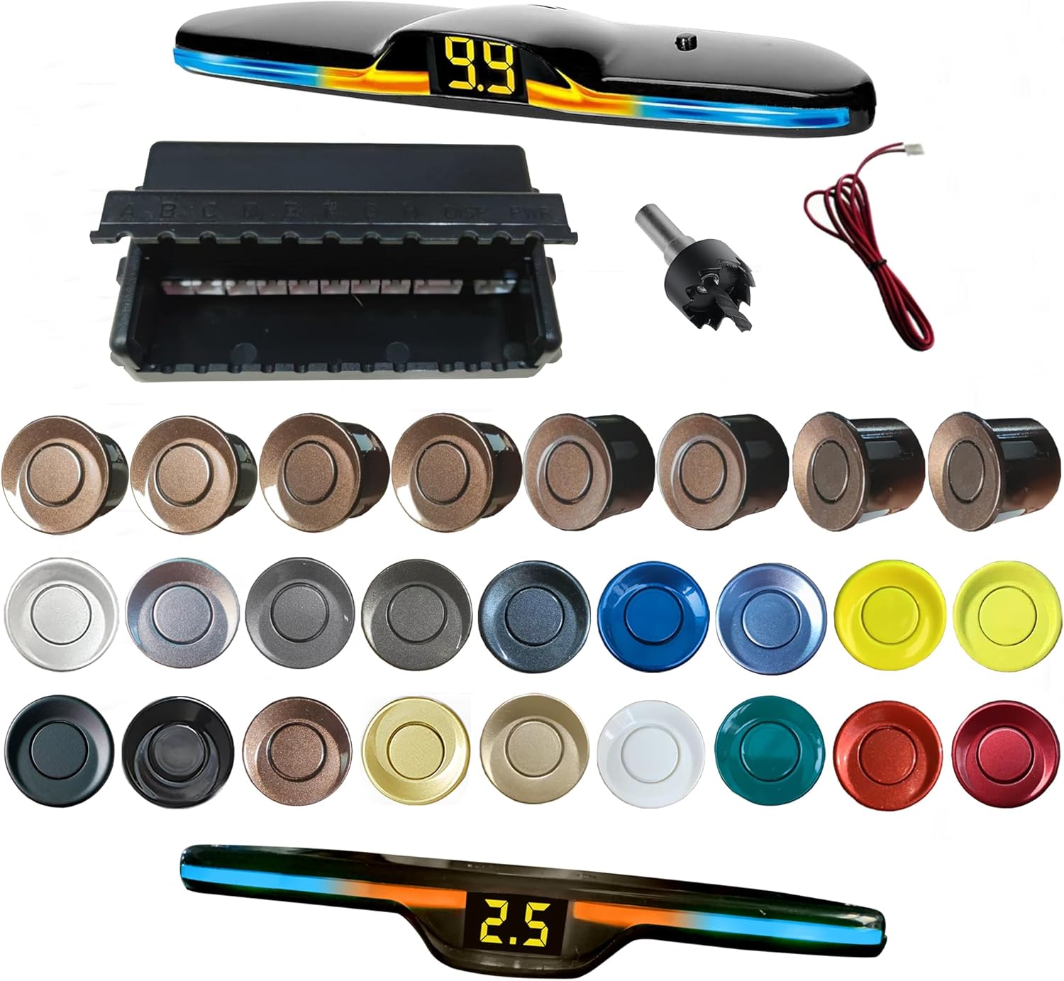 New Features Forward and Reverse Parking sensors, Option to Measure Distance in inches, bidirectional Display Option, and Customizable Digital Direction 18 Color Probes to Choose from(Brown)