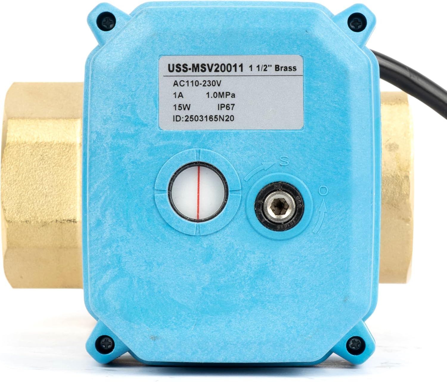 U.S. Solid 1-1/2" Motorized Ball Valve with US Plug 110VAC Brass Electrical Ball Valve, IP67, Manual Override, Direction Display Auto Return, Normally Closed, IP67