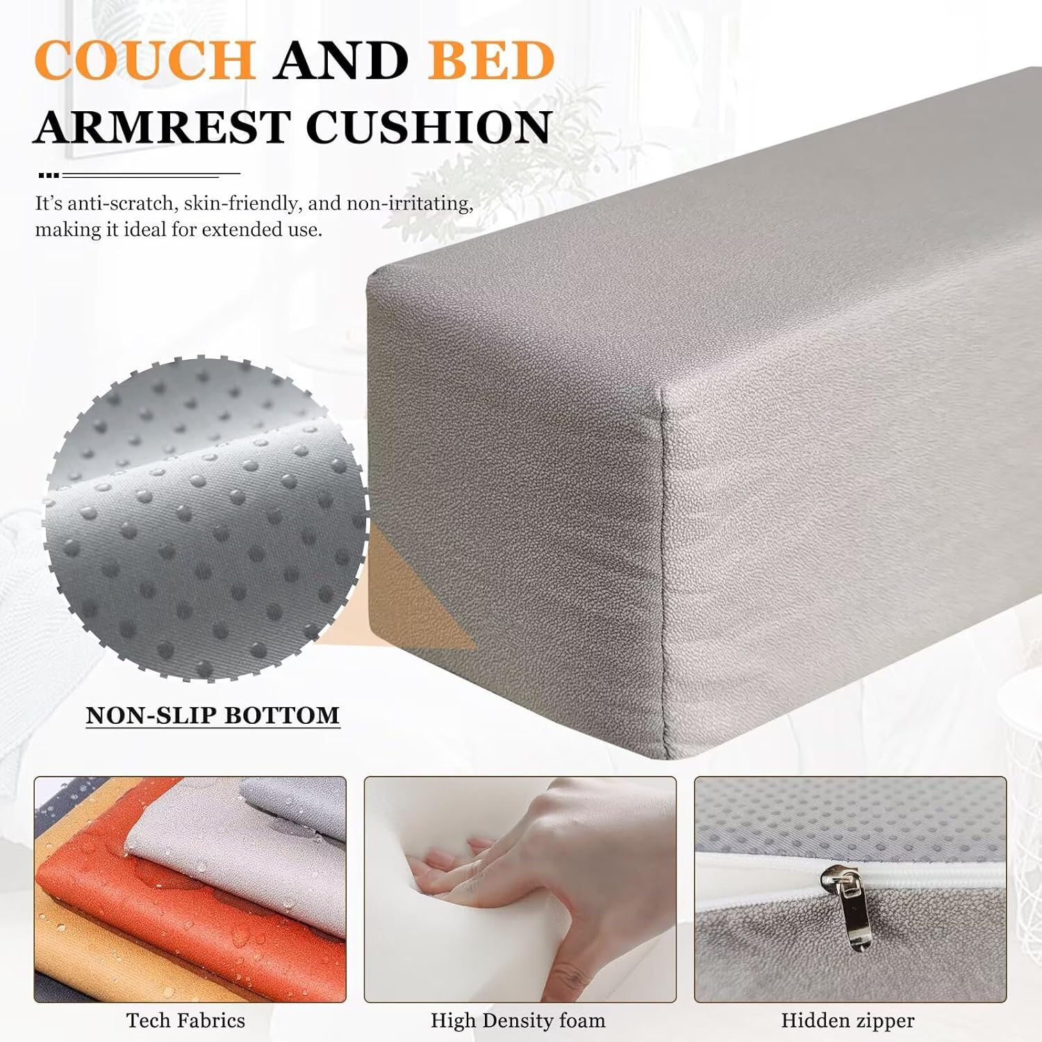 2 Pack Couch Arm Rest Pillow 6''x6''x20'' Faux Leatharie Armrest Cushion, High Density Foam Pillows, Removable & Washable Headboard Elbow Support for Armchair Sofa Bed, Sapphire