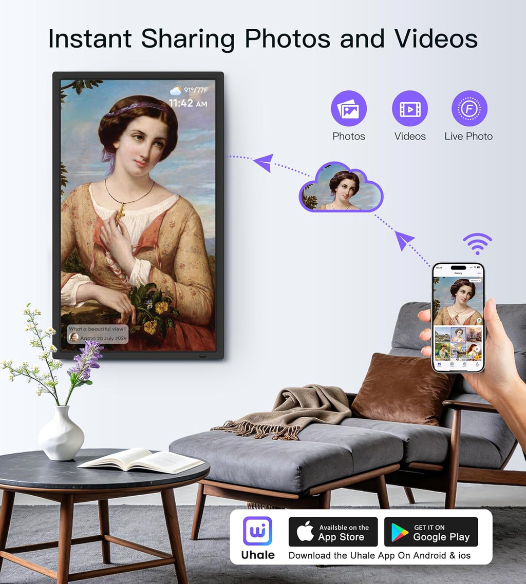 Uhale 32 Inch Extra Large Digital Picture Frame with 64GB, Remote Control, 1920 x 1080 FHD IPS WiFi Electronic Photo Frames, Support SD and USB, Share Moments Securely and Instantly, No Touch Screen