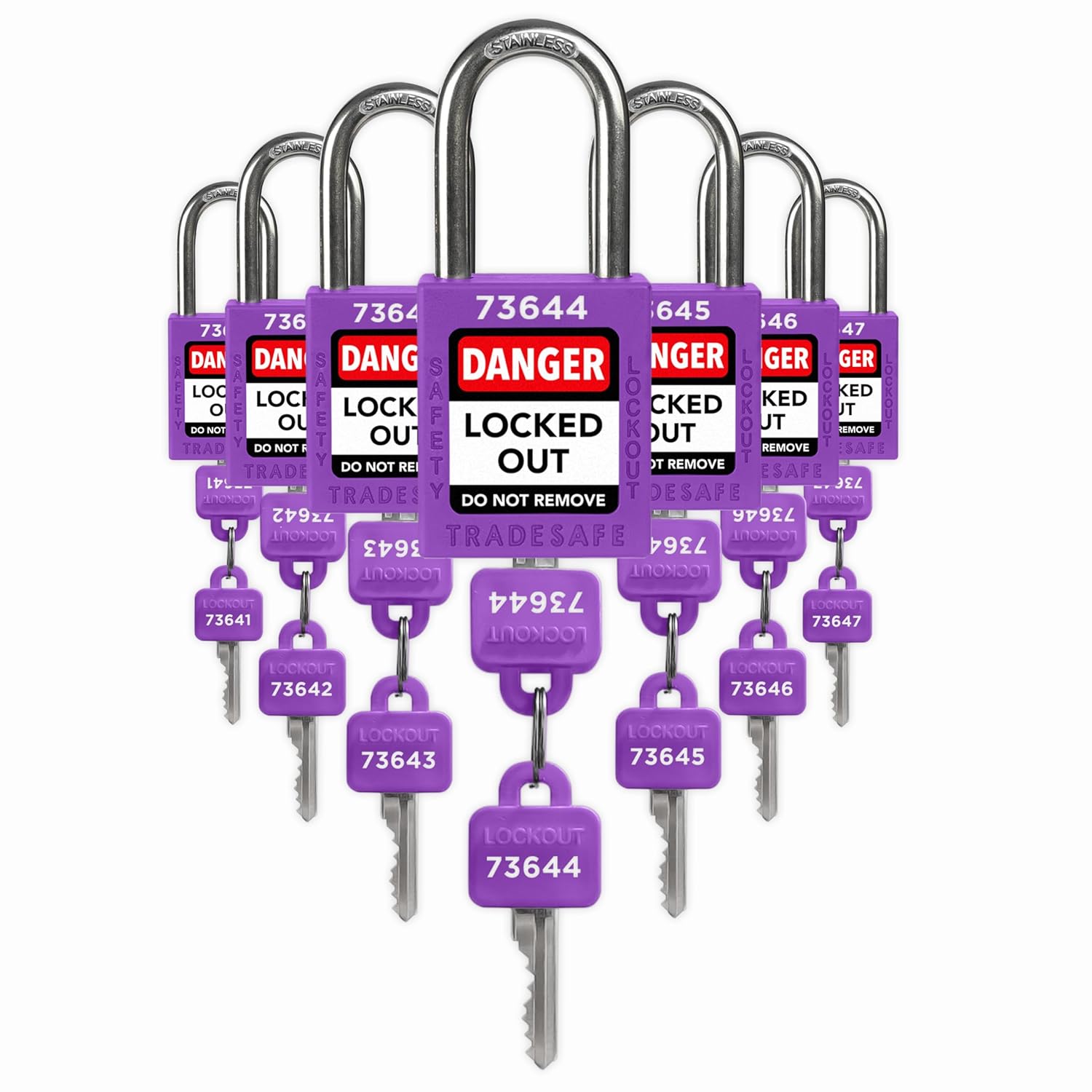 TRADESAFE Lockout Tagout Locks Set - 7 Purple Loto Locks, Lockout Locks Keyed Different, 2 Keys Per Lock, OSHA Compliant Lock Out Tag Out Padlocks, Safety Padlocks for Electrical Lockout Tag Out Kits
