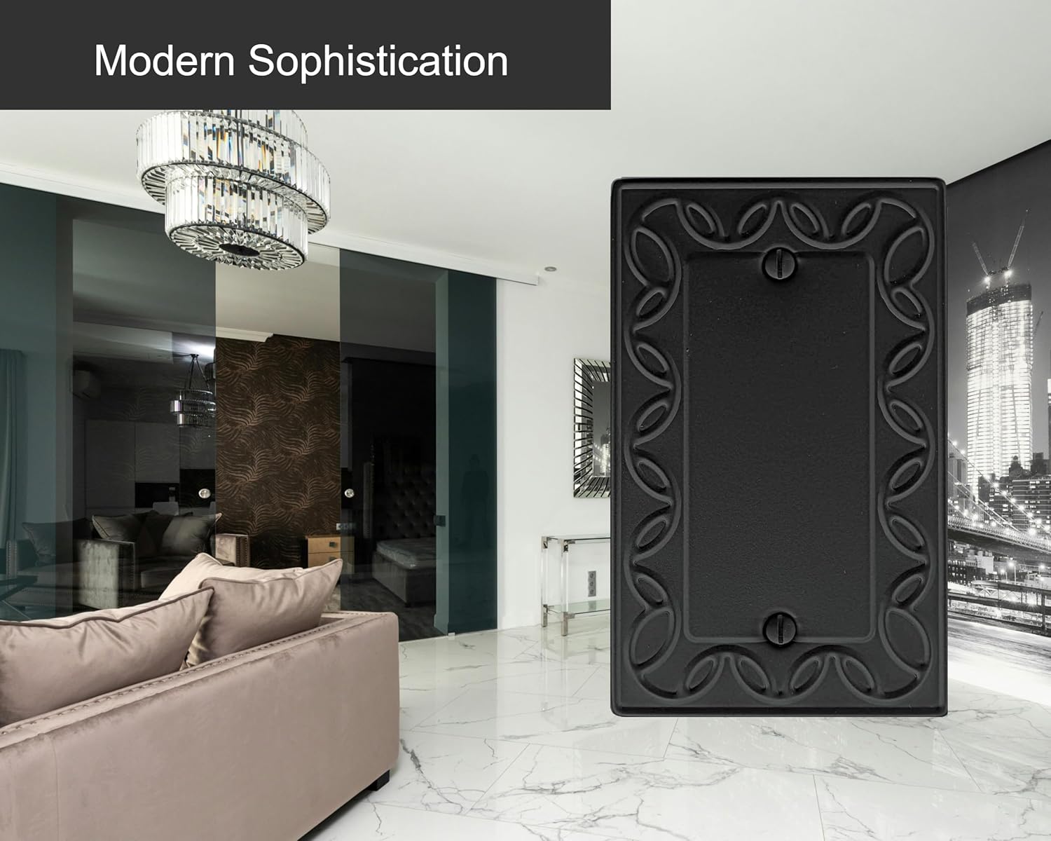 Single Blank Light Switch Cover NovaBloom Metal Wall Plate, 4-Pack Black 1 Gang, Light Switch Cover Outlet Cover Decorative Wallplate, Durable