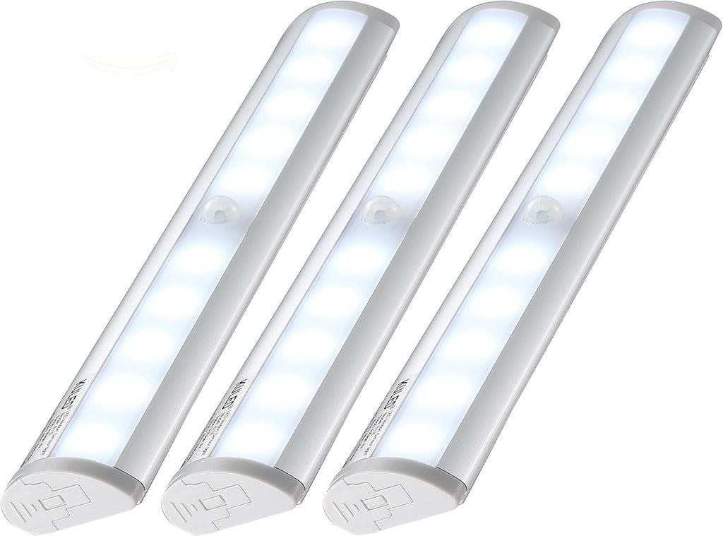 KULED 10-led Motion Auto Sensing LED Light, Battery Powered DIY Stick-on Under Cabinet Anywhere Portable Wireless with Magnetic Tape Strip Night Light 3 Pack