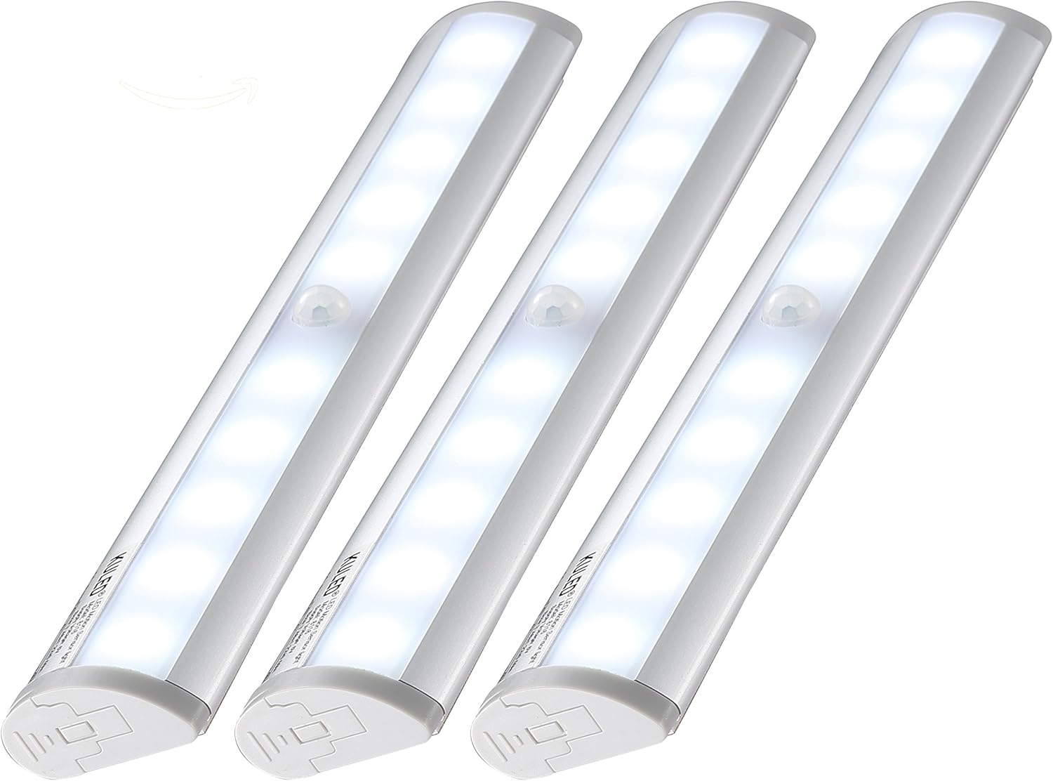 KULED 10-led Motion Auto Sensing LED Light, Battery Powered DIY Stick-on Under Cabinet Anywhere Portable Wireless with Magnetic Tape Strip Night Light 3 Pack