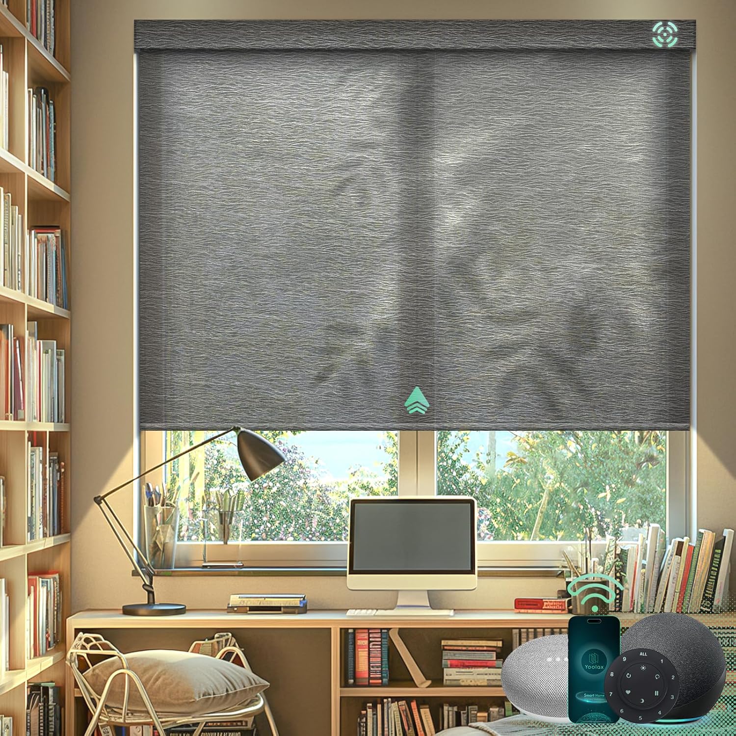 Yoolax Motorized Blinds with Remote, Light Filtering Smart Blinds Compatible with Alexa Google Home, Automatic Roller Shades for Indoor Windows Living Room, Custom Size (Cool Gray)