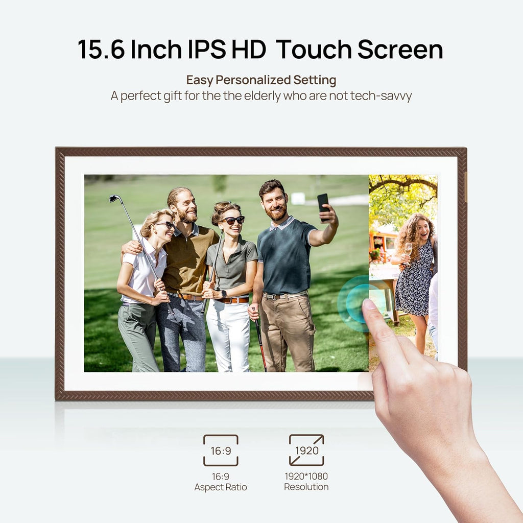 Arzopa 15.6" Large Digital Picture Frame, 1920X1080 FHD Touchscreen with Anti-Glare, 32GB Storage Electric Picture Frame Slideshow Support Photo Organization, Custom Gift Mode for Family and Friends