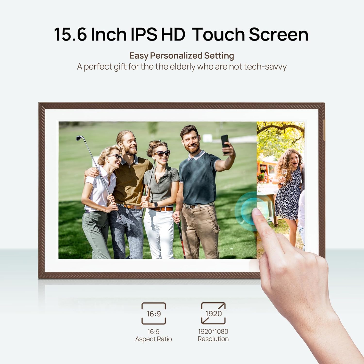 Arzopa 15.6" Large Digital Picture Frame, 1920X1080 FHD Touchscreen with Anti-Glare, 32GB Storage Electric Picture Frame Slideshow Support Photo Organization, Custom Gift Mode for Family and Friends