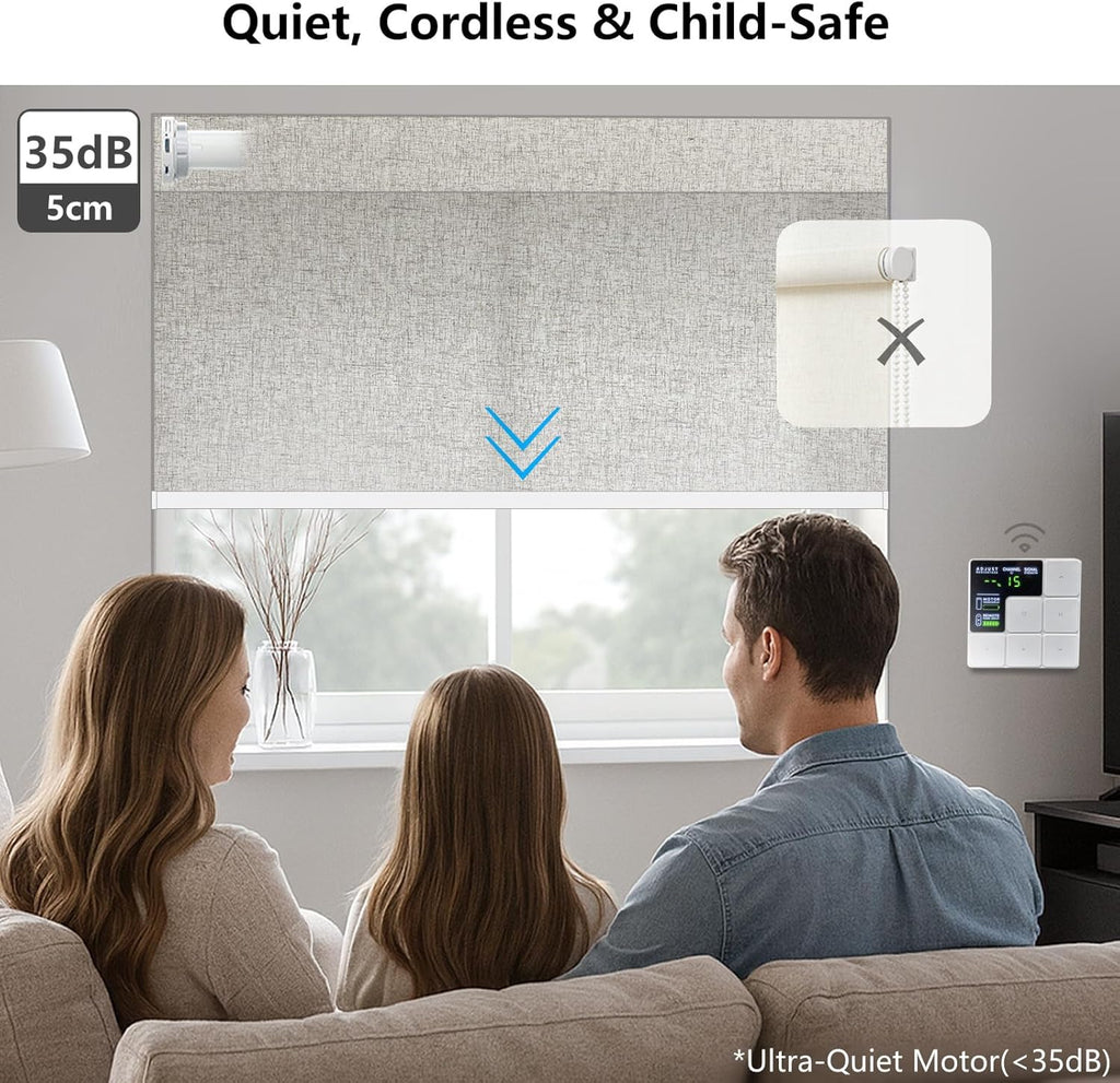 Smart Motorized Blinds – 70% Blackout Roller Shades with Remote, Alexa/Google Home/Siri Control, Matter Compatible, Wireless Rechargeable Battery, Custom Sizes for Windows & Sliding Doors
