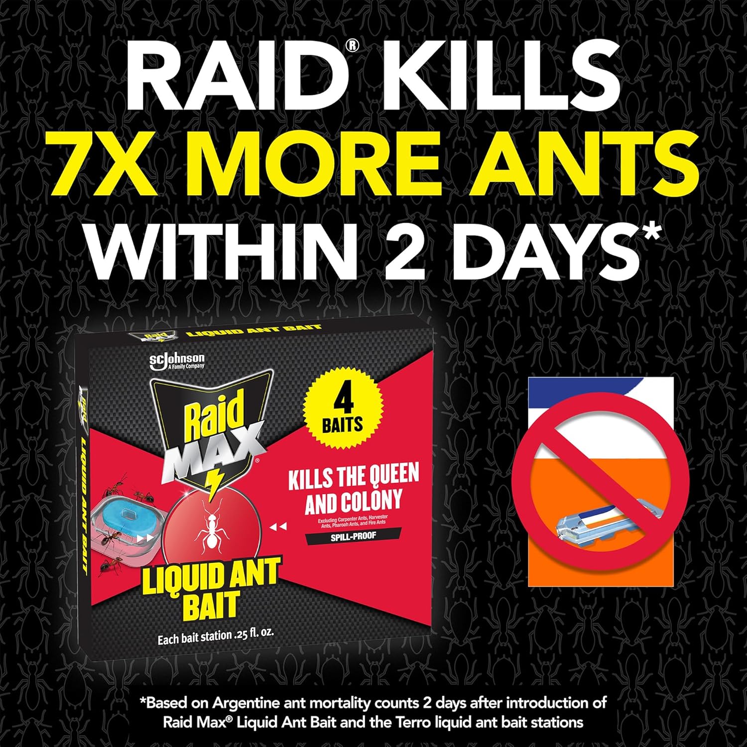 Raid Max Liquid Ant Bait; Kills Ants Where They Breed, for Indoor and Outdoor Use; 4 Bait Stations