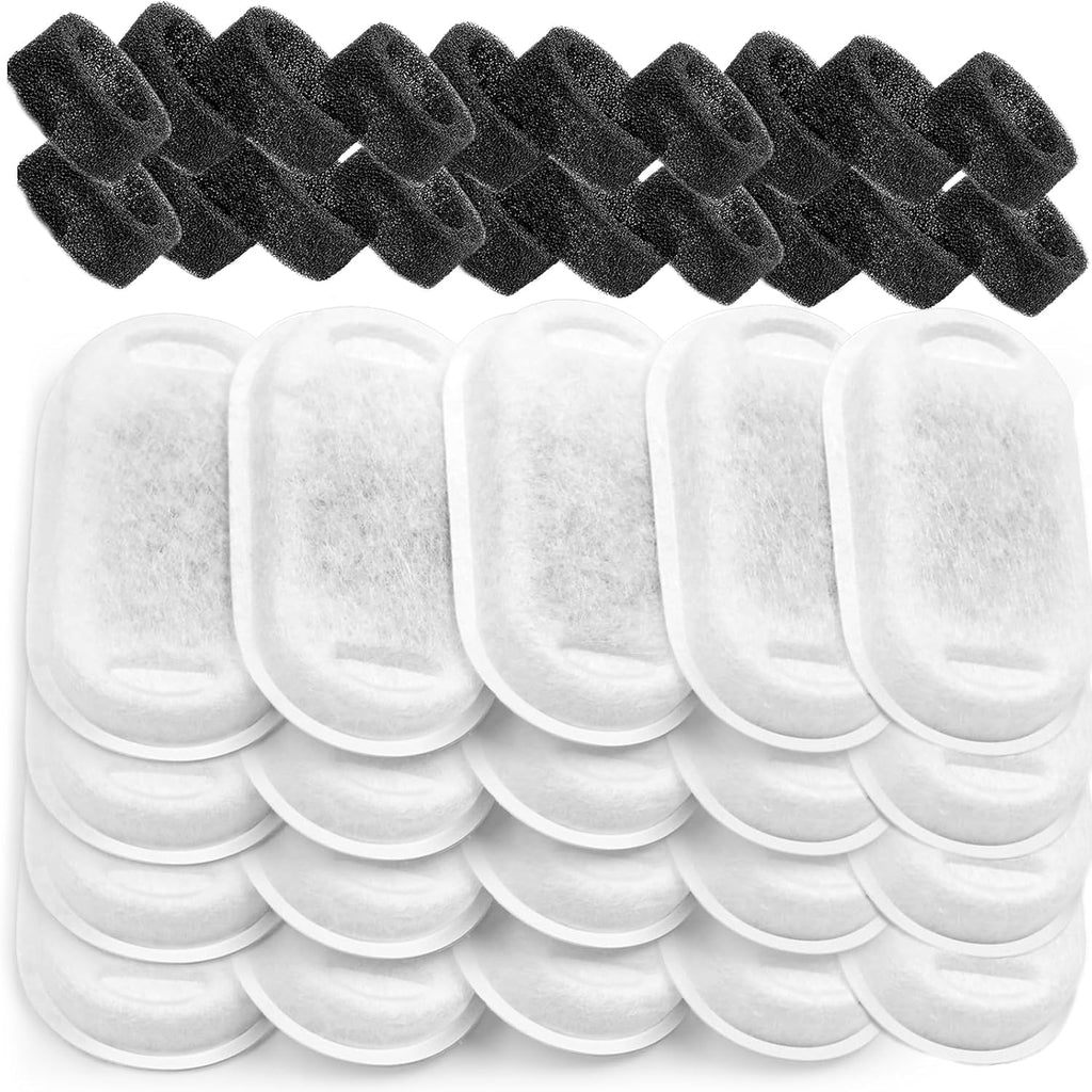 Cat Water Fountain Filters for Stainless Steel 67oz/2L Adjustable Water Flow Pet Fountain, 20 Pack Pet Replacement Filters with 20 Sponges