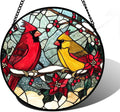 Stained Glass Window Hanging, Love Birds Cardinals Sun Catchers Colorful Glass Panel Birds Suncatcher Decor for Birthday for Women, Men, Wife, Lovers, and Mom 9.8 in