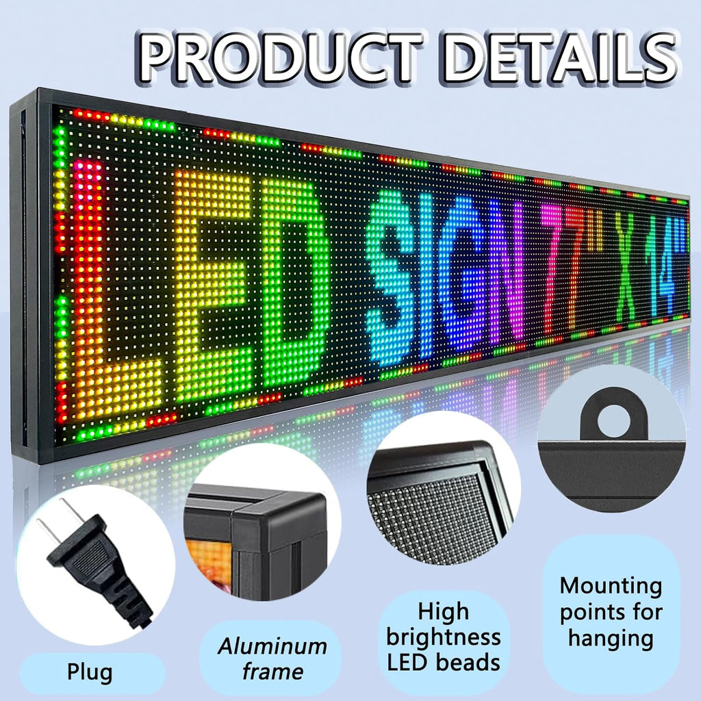 P10 Outdoor Led Sign 77"x14" WiFi Programmable with High Brightness Scrolling LED Sign for Business Digital Advertising Display Electronic Message Board