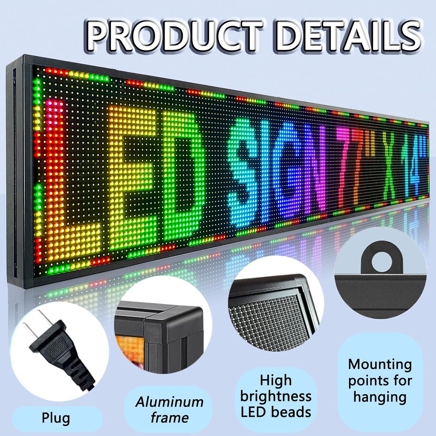 P10 Outdoor Led Sign 77"x14" WiFi Programmable with High Brightness Scrolling LED Sign for Business Digital Advertising Display Electronic Message Board
