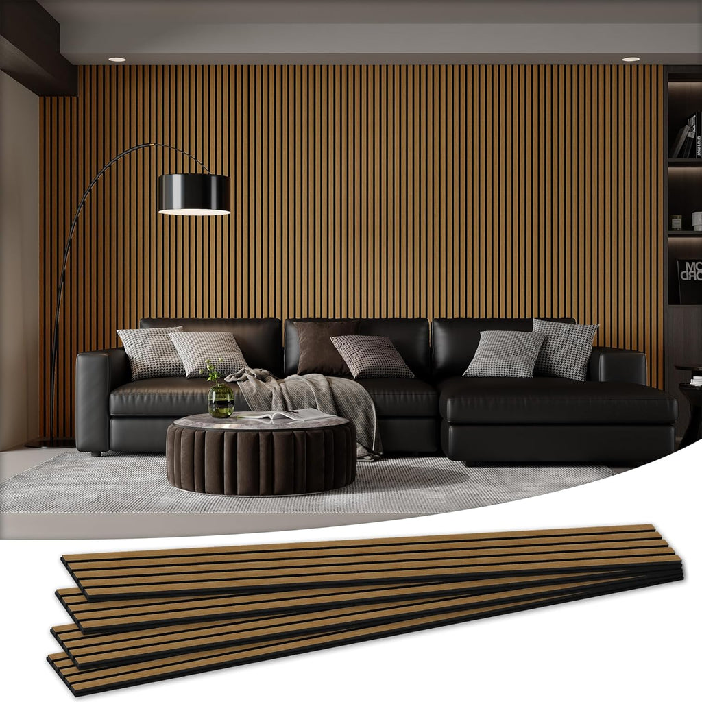 Wood Salt Acoustic Wall Panels, 4 Piece 94" x 12.6" x 0.8" Soundproof Wooden Wall Panels, 3D Fluted Sound Absorbing Panel, Natural Oak