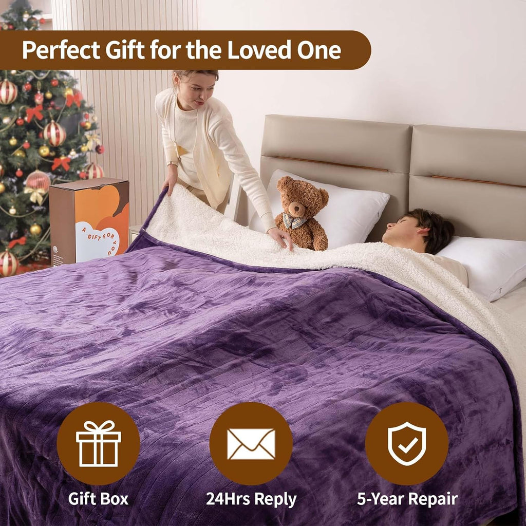 Bearhug Electric Blanket King Size 100" x 90", Dual Controller Heated Blanket, Velvet & Sherpa, 10-Heating Level & 0.5-12H Auto Off, Over-Heat Protect, ETL, Machine Washable