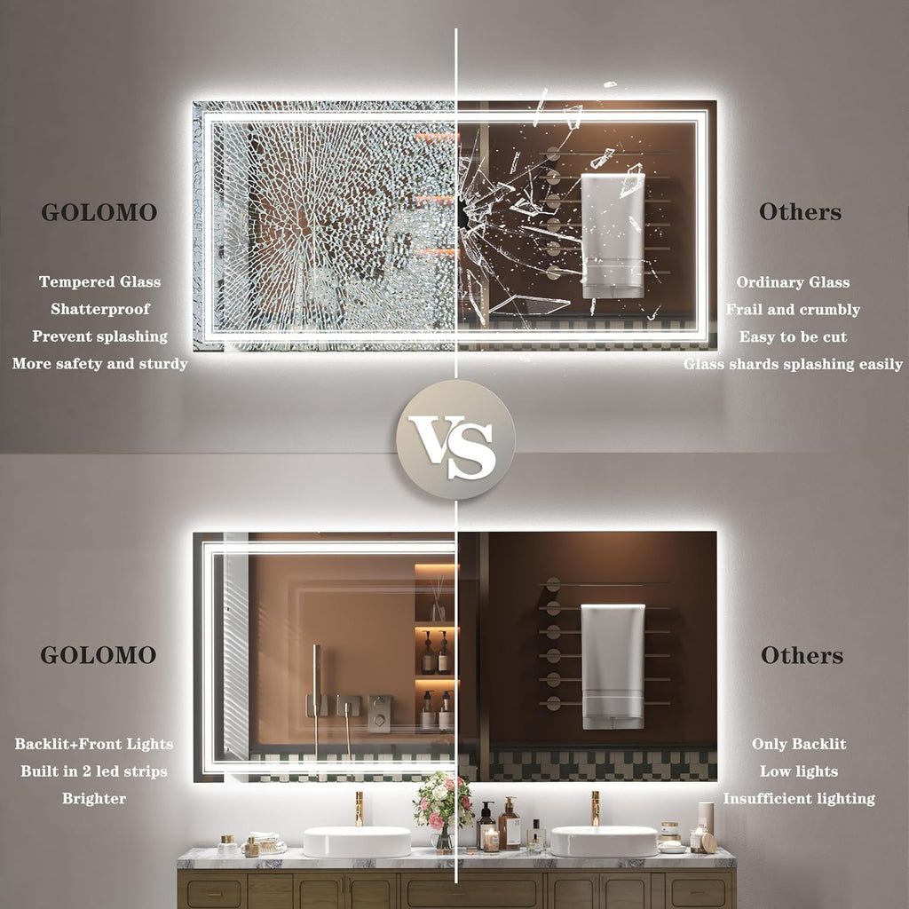 28x36 LED Lighted Mirror for Bathroom Wall, Dimmable Vanity Mirror with Lights, Backlit and Front lit, Dimmable, Anti-Fog, Shatter-Poof (Horizontal/Vertical)