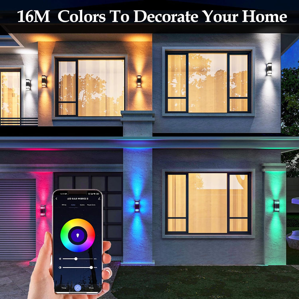 Modern Outdoor Wall Lights, Up and Down Color Changing Porch Lights,Cylinder Lights Outdoor Wall Sconce,Bronze Exterior Lighting Fixture Compatible with Smart Life & Tuya Smart