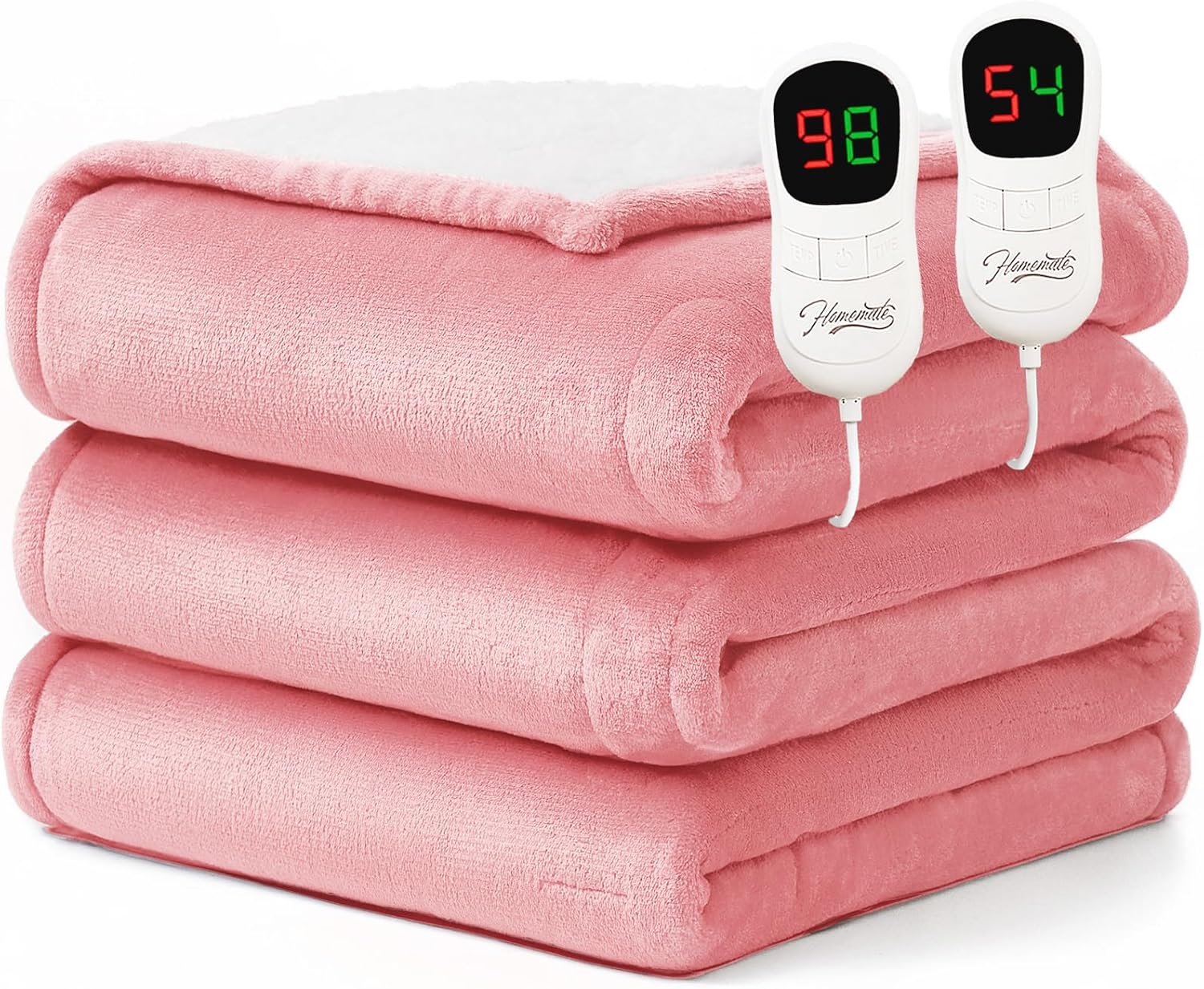 Homemate Electric Heated Blanket Queen Size - 84"x90" Heating Blanket Queen Size Dual Control 1/2/4/6/8 Hours Auto-Off 10 Heat Level Over-Heat Protection Flannel Sherpa ETL Certification