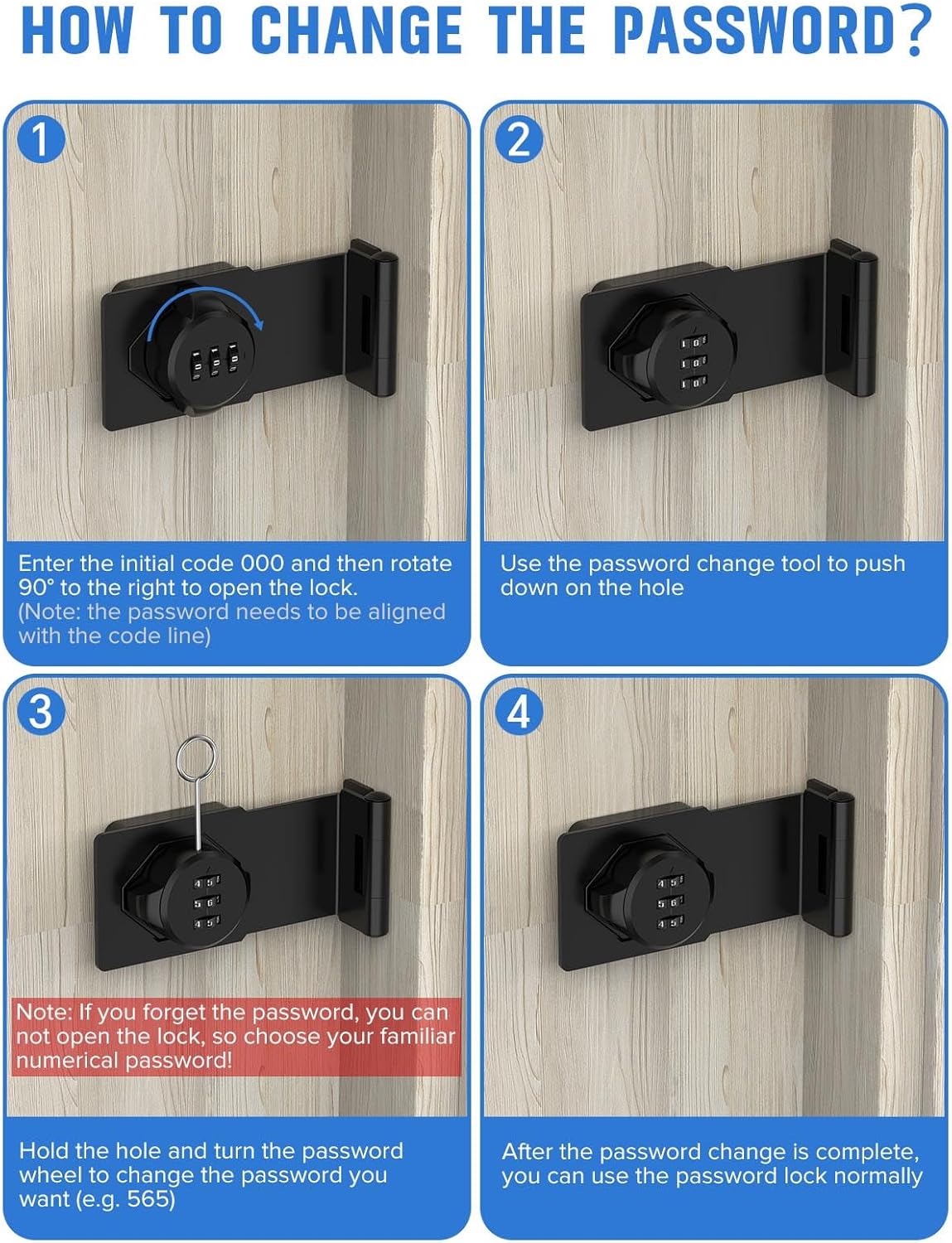 Cabinet Password Hasp Locks, 90 Degree Barn Door Lock, Household Security Combination Latch Lock for Locker, Fence, Bathroom, Outdoor, Garden (Black-1PC)