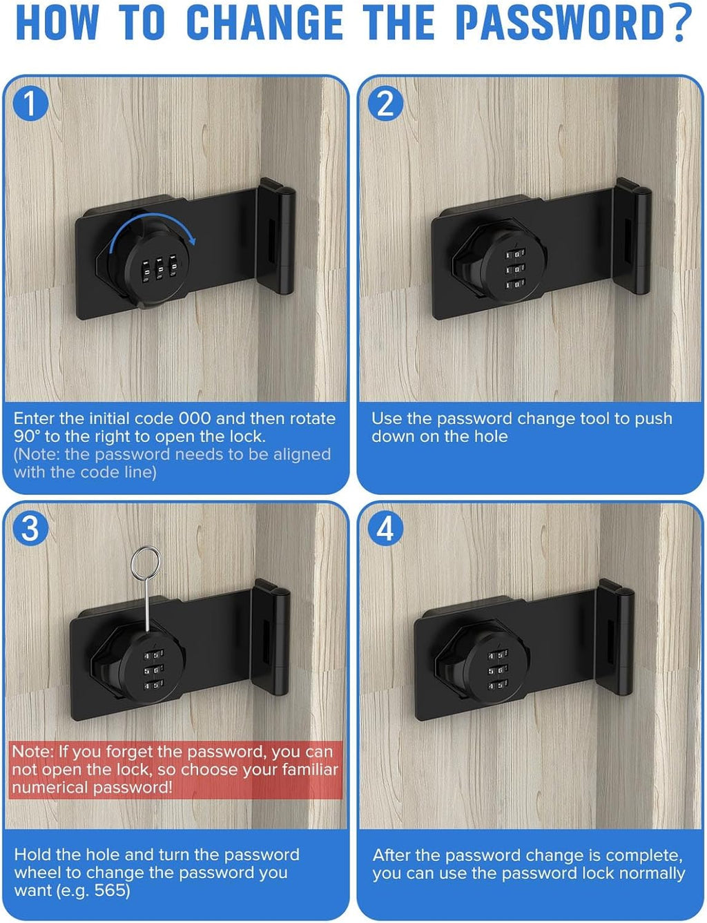 Cabinet Password Hasp Locks, 90 Degree Barn Door Lock, Household Security Combination Latch Lock for Locker, Fence, Bathroom, Outdoor, Garden (Black-2PCS)