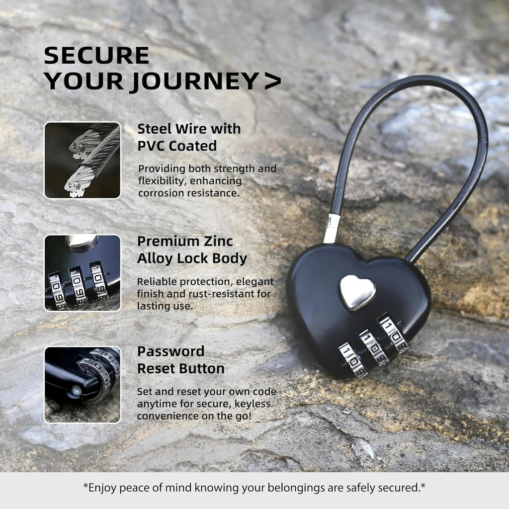 3 Digit Combination Lock, Combo Cable Lock with Code, Small Padlock Combination, for Luggage, Suitcase, Gym Locker, Backpack Bag Zipper, Cabinet, Mailbox, Fence, Travel Safe Outdoor Use
