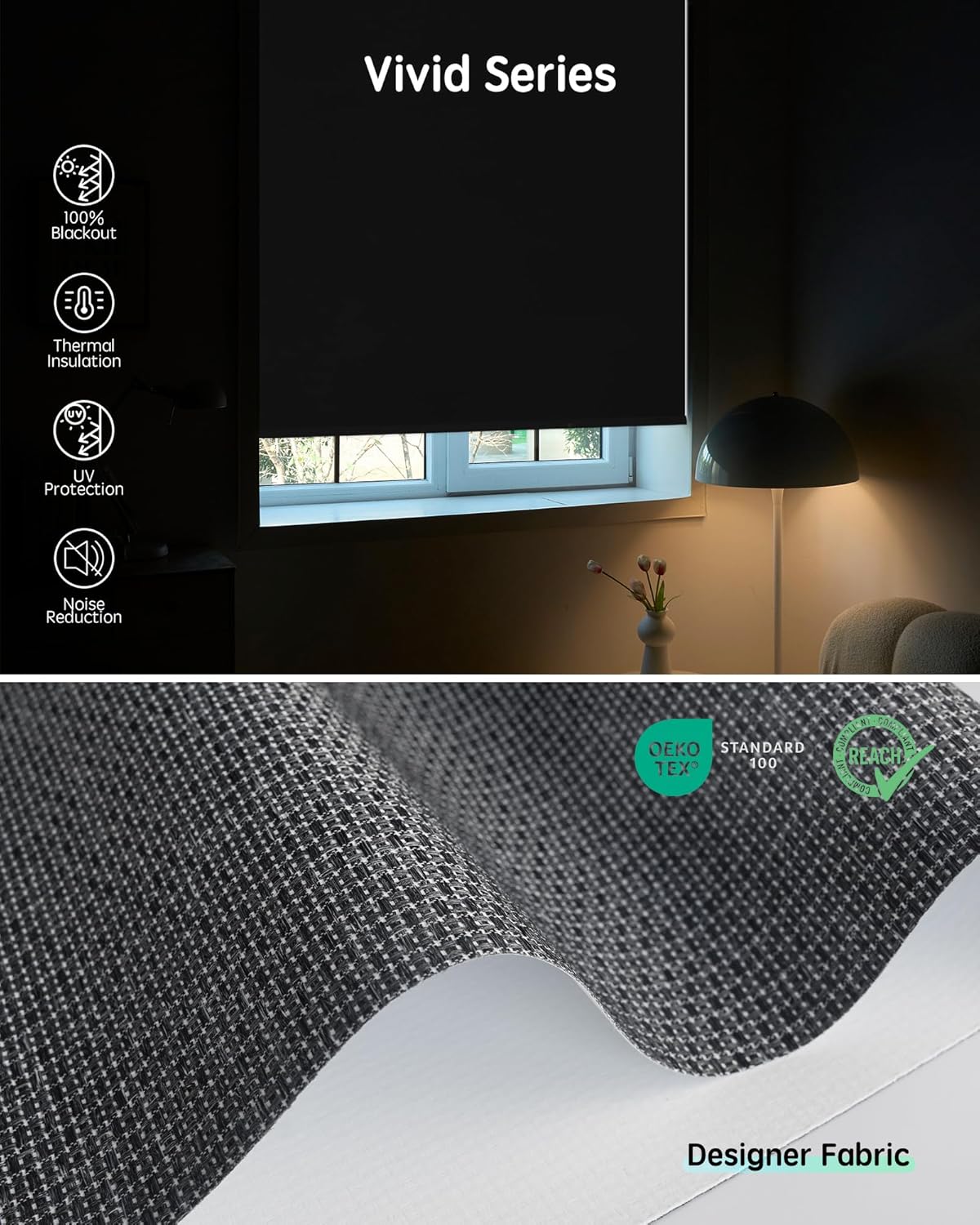 Yoolax Motorized Blinds with Remote, Smart Blinds for Windows Blackout Automatic Shades Compatible with Alexa Remote Control Roller Window Shades with Valance, Custom Size (V-Jungle Grid Black)
