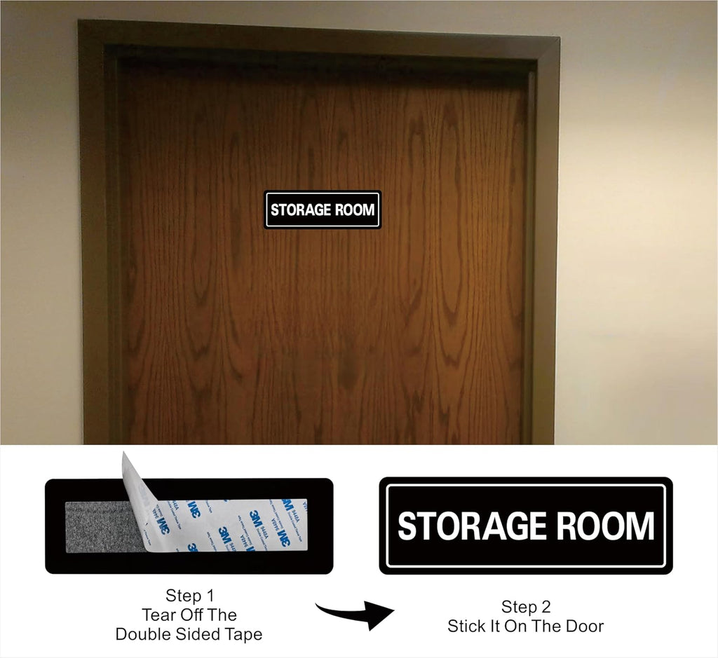Storage Room Sign - Premium Durable Acrylic Material, Super Strong Self-adhesive, Quick Installation, Suitable for Your Home and Business (9 × 3 Inches, Black)
